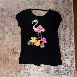 Place Black Tee with Sequin Flamingo Design
